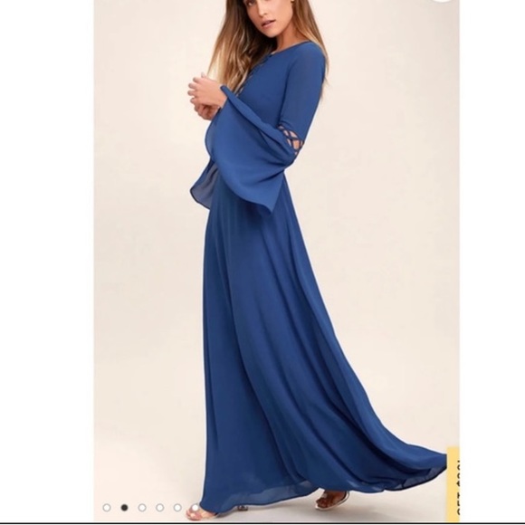Nwt Lulus Now is the Time Blue Long Bell Sleeve Maxi Dress - Picture 9 of 12